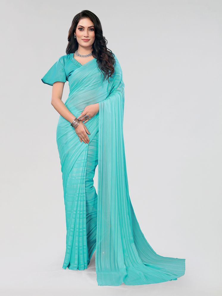     			Kashvi Sarees Satin Striped Saree With Blouse Piece - LightBLue ( Pack of 1 )