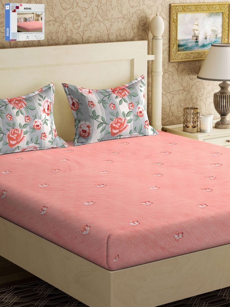     			Klotthe Poly Cotton Floral 1 Double with 2 Pillow Covers - Pink