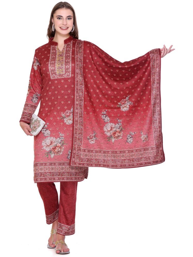     			MELVIN Woollen Printed Kurti With Pants Women's Stitched Salwar Suit - Red ( Pack of 1 )