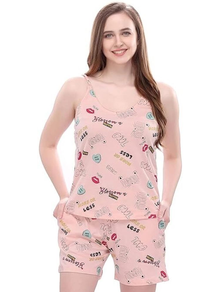     			YUZU Pink Cotton Blend Women's Nightwear Nightsuit Sets ( Pack of 1 )