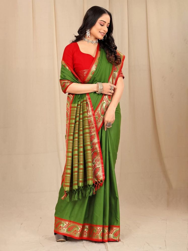     			Apnisha Silk Embellished Saree With Blouse Piece - Green ( Pack of 1 )