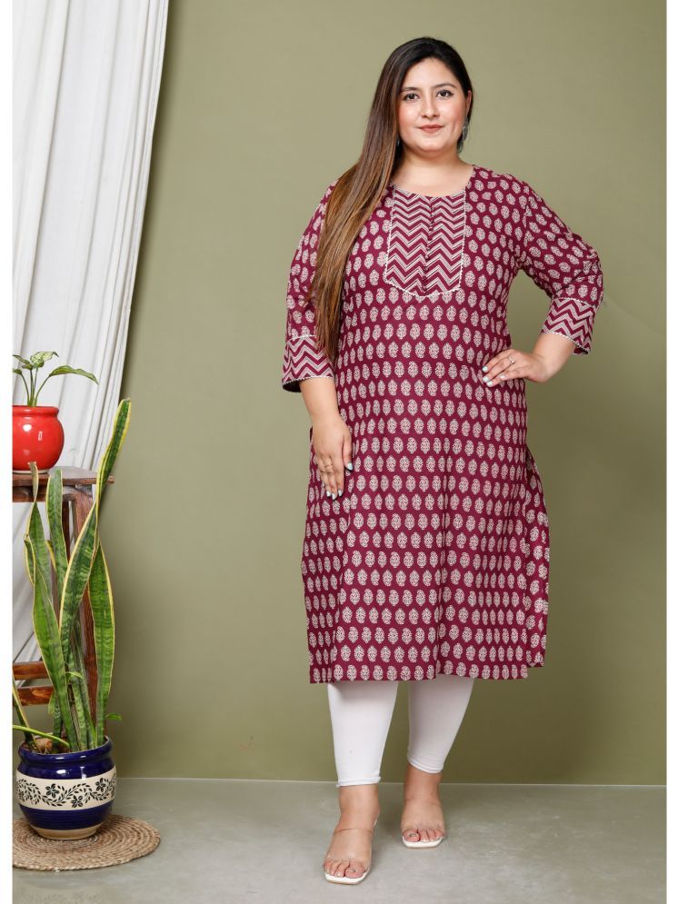     			Avnii Cotton Printed Straight Women's Kurti - Maroon ( Pack of 1 )