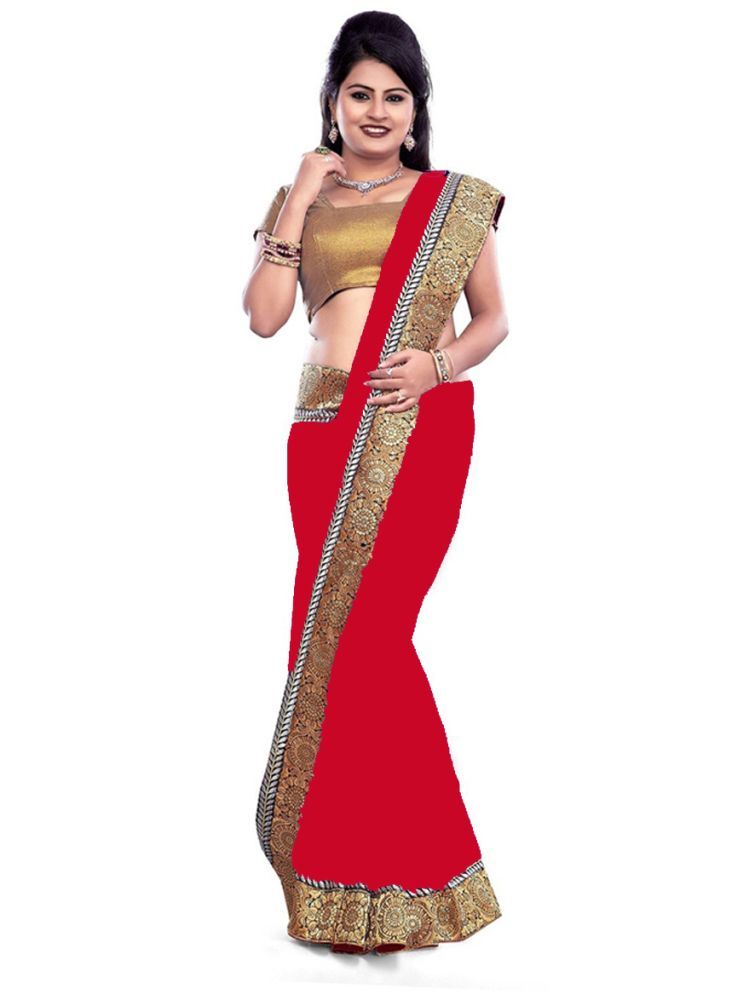     			Bhuwal Fashion Georgette Solid Saree With Blouse Piece - Red ( Pack of 1 )