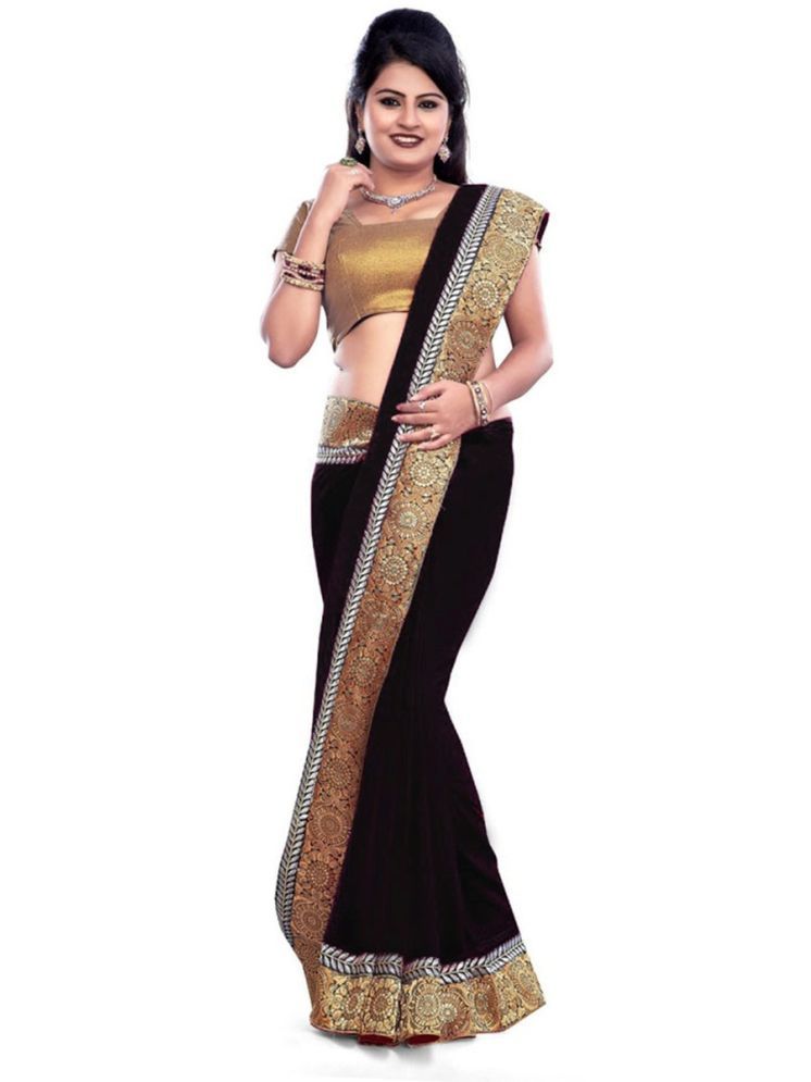     			Bhuwal Fashion Georgette Solid Saree With Blouse Piece - Black ( Pack of 1 )