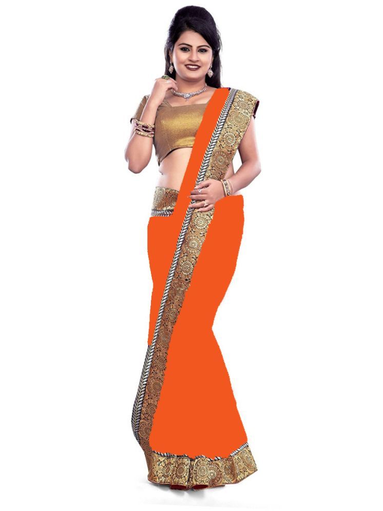     			Bhuwal Fashion Georgette Solid Saree With Blouse Piece - Orange ( Pack of 1 )