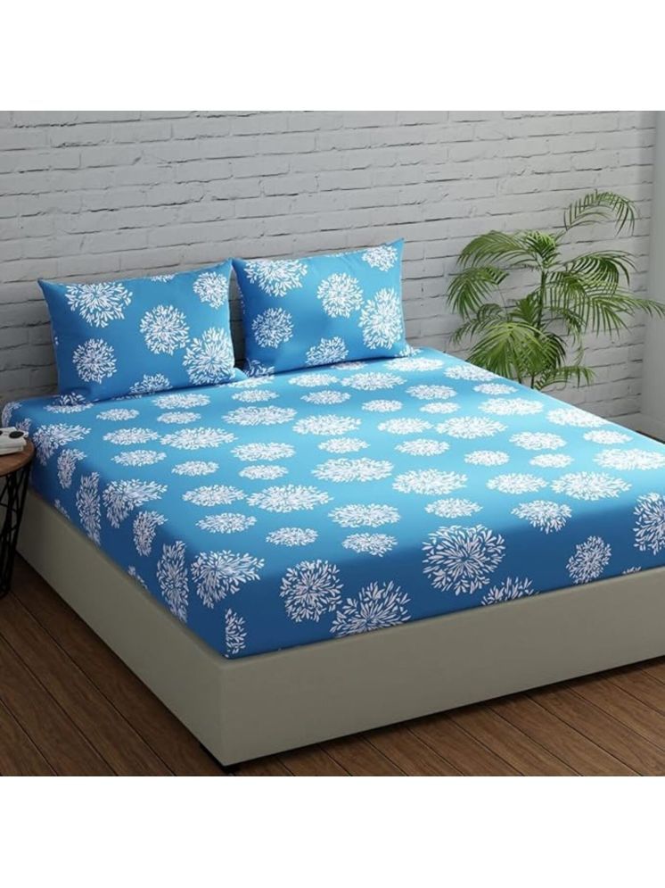     			Dream Weavers Cotton Floral Printed Fitted Fitted bedsheet with 2 Pillow Covers ( King Size ) - Blue