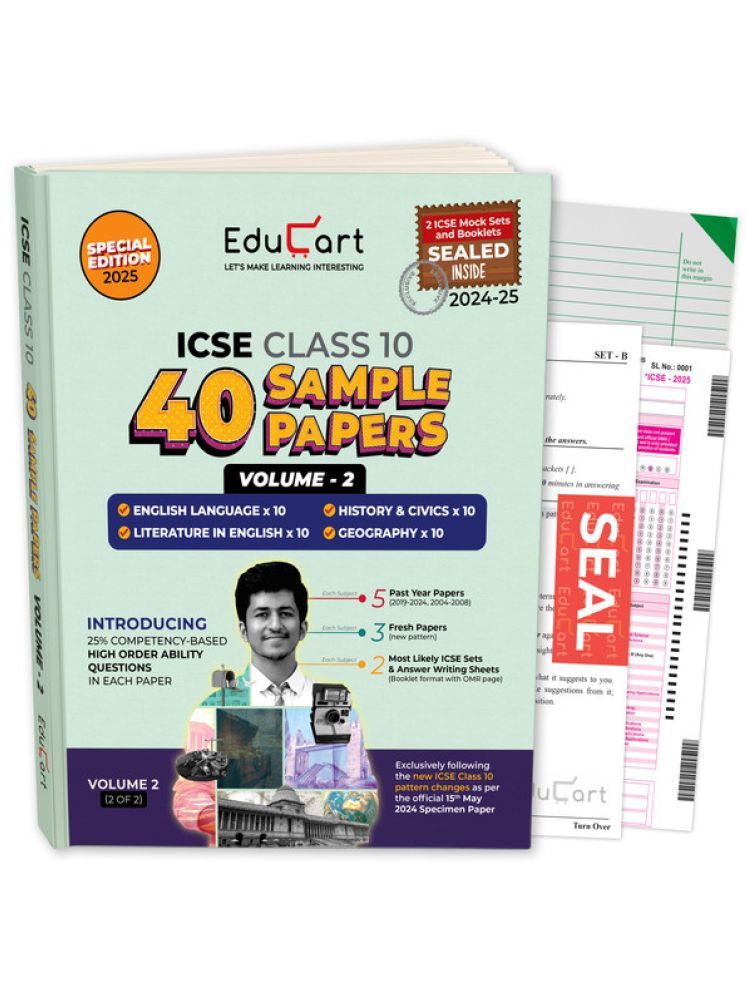     			Educart 40 ICSE Class 10 Sample Papers Volume 2 - History Civics Geography and English Literature and Language for 2024-25 Exam (with exclusive ICSE M