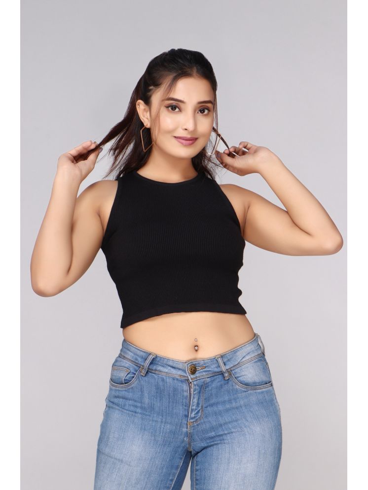     			FEVERFEW Black Cotton Women's Crop Top ( Pack of 1 )