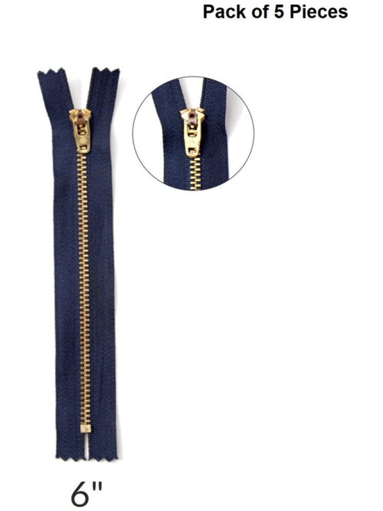     			Jyoti Zipper - Brass - 4.5 (Y Type) (5 Zips of Blue Color of 6 Inches) Open-Ended, Ideal for Tailoring, Crafts, Fashion, Dressmaking | Zips Used in Stitching, Sewing, Pants, Bags - Pack of 5 Pieces