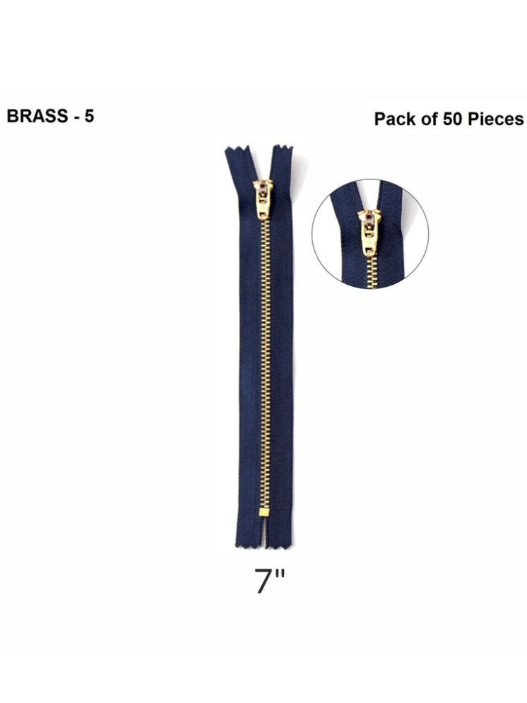     			Jyoti Zipper - Brass - 5 (Y Type) (50 Zips of Blue Color of 7 Inches) Open-Ended, Ideal for Tailoring, Crafts, Fashion, Dressmaking | Zips Used in Stitching, Sewing, Pants, Bags - Pack of 50 Pieces