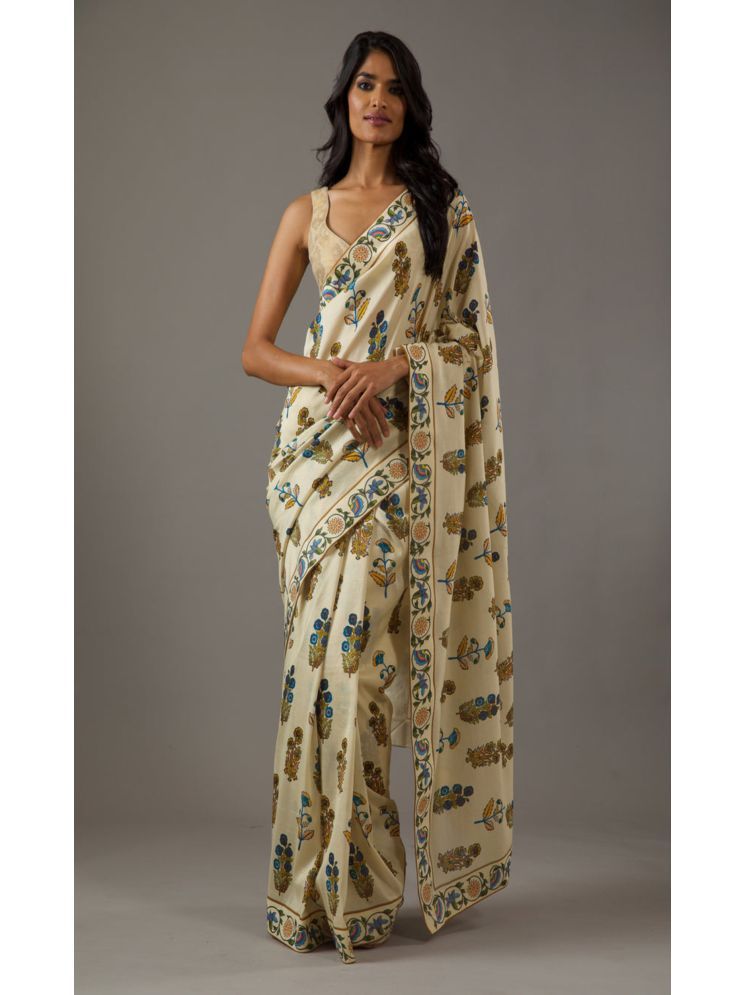     			KSNDV Trendz Silk Printed Saree With Blouse Piece - Off White ( Pack of 1 )