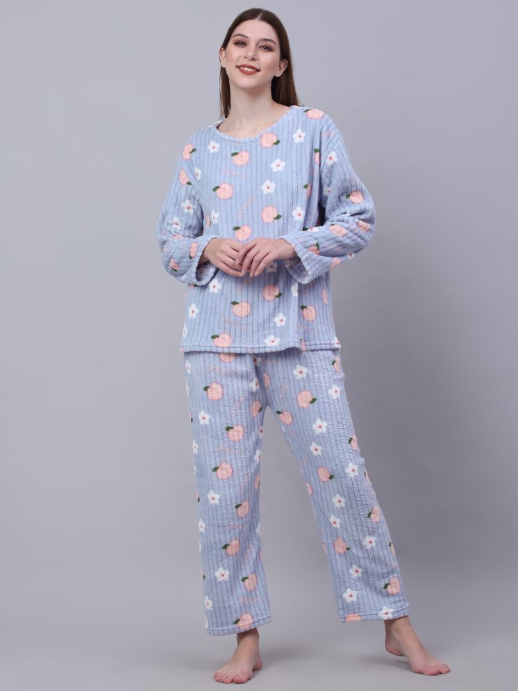     			Klotthe Blue Woollen Women's Nightwear Nightsuit Sets ( Pack of 1 )