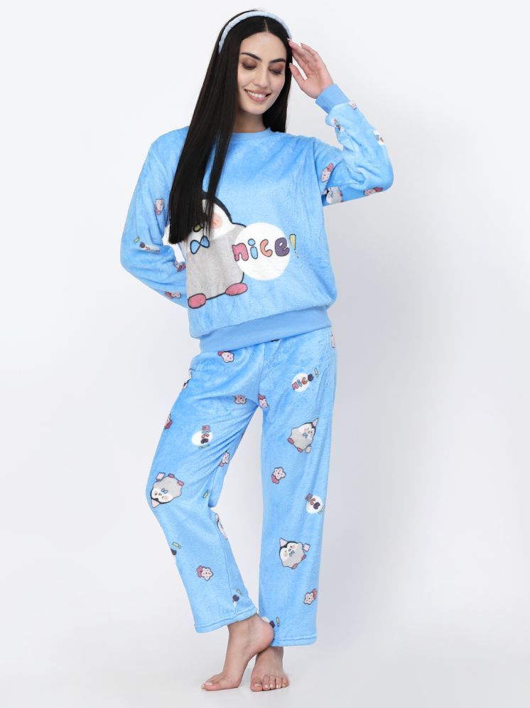     			Klotthe Light Blue Woollen Women's Nightwear Nightsuit Sets ( Pack of 1 )