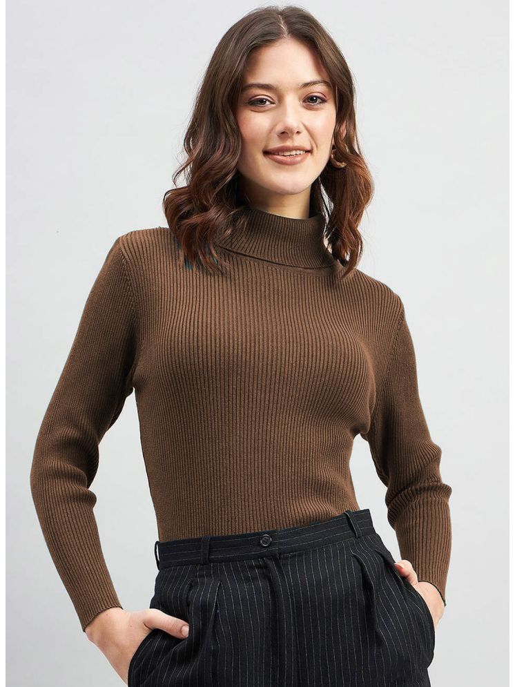     			Lime Cotton Blend High Neck Women's Pullovers - Brown ( Single )