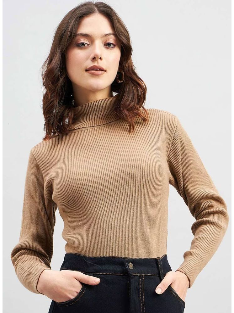     			Lime Cotton Blend High Neck Women's Pullovers - Beige ( Single )