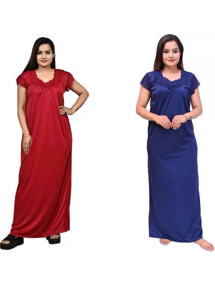     			MACGROW Blue Satin Women's Nightwear Nighty & Night Gowns ( Pack of 2 )