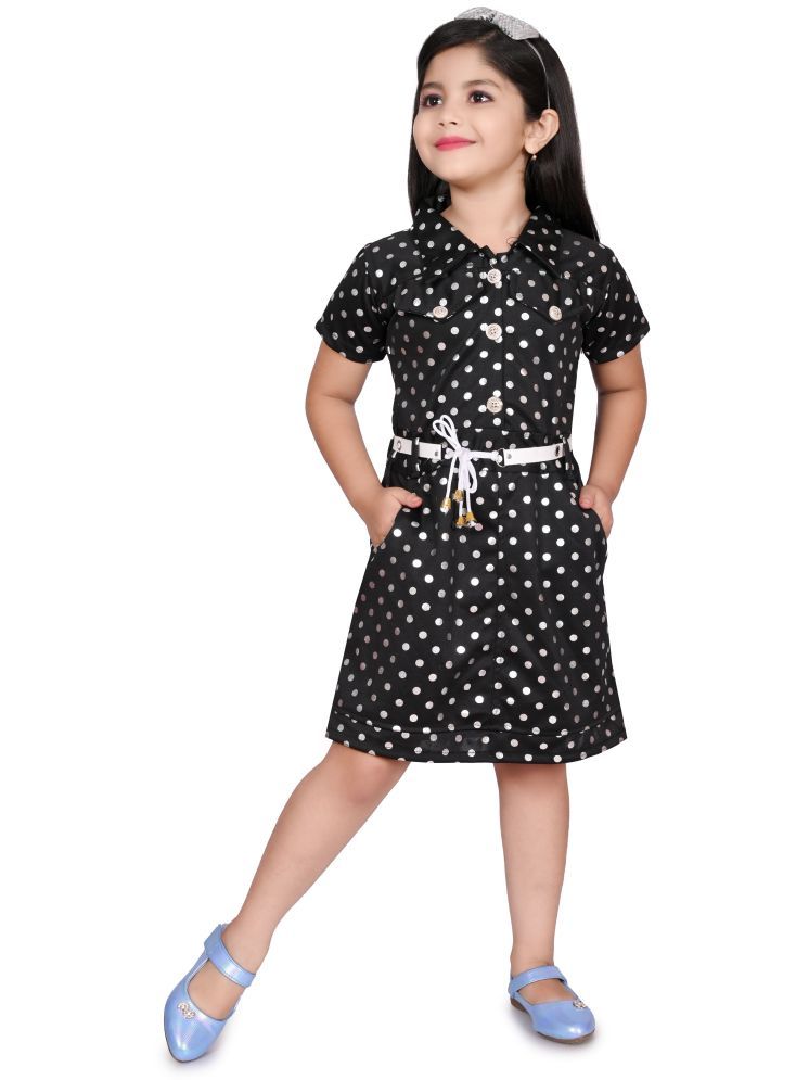     			MAXZEN Cotton Blend Shift Dress For Girls ( Black , Pack of 1 )