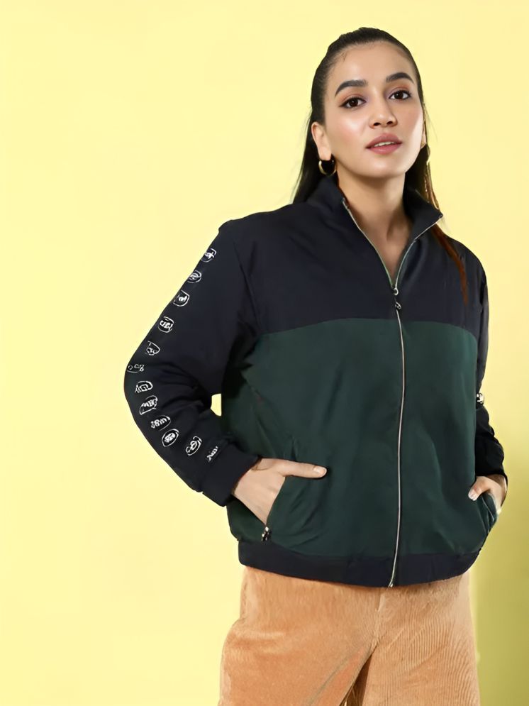     			PPTHEFASHIONHUB - Polyester Green Bomber Jackets