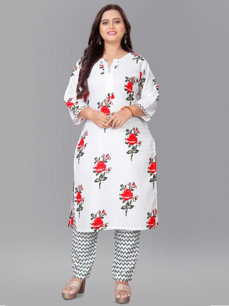     			SHIPYA Cotton Blend Printed Kurti With Pants Women's Stitched Salwar Suit - White ( Pack of 1 )