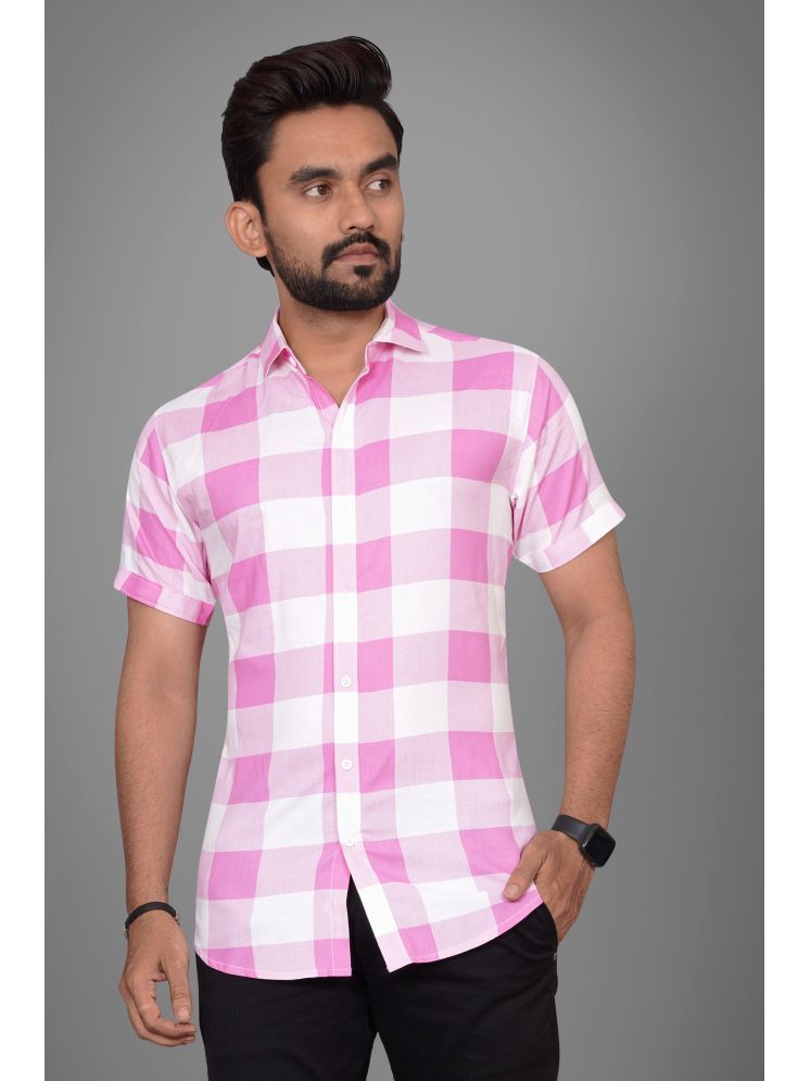     			SUR-T Viscose Regular Fit Checks Half Sleeves Men's Casual Shirt - Pink ( Pack of 1 )