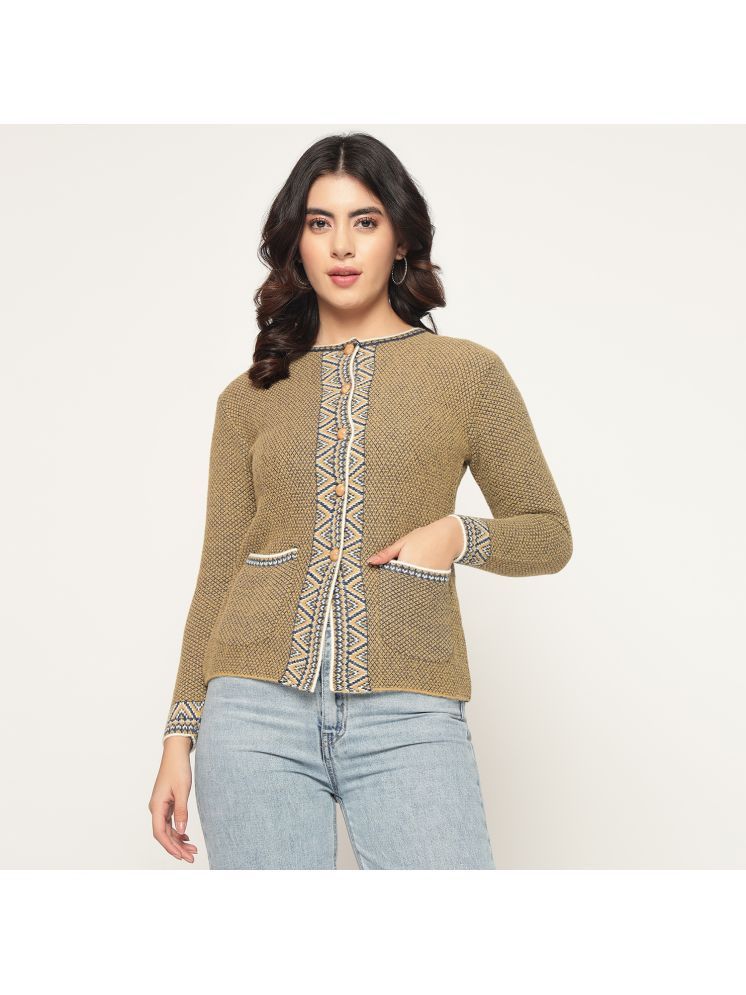     			TAB91 Acrylic Round Neck Women's Buttoned Cardigans - Gold ( Single )