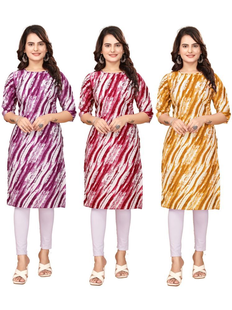     			VACCHARAJ GROUP Crepe Printed Straight Women's Kurti - Purple,Red,Yellow ( Pack of 3 )