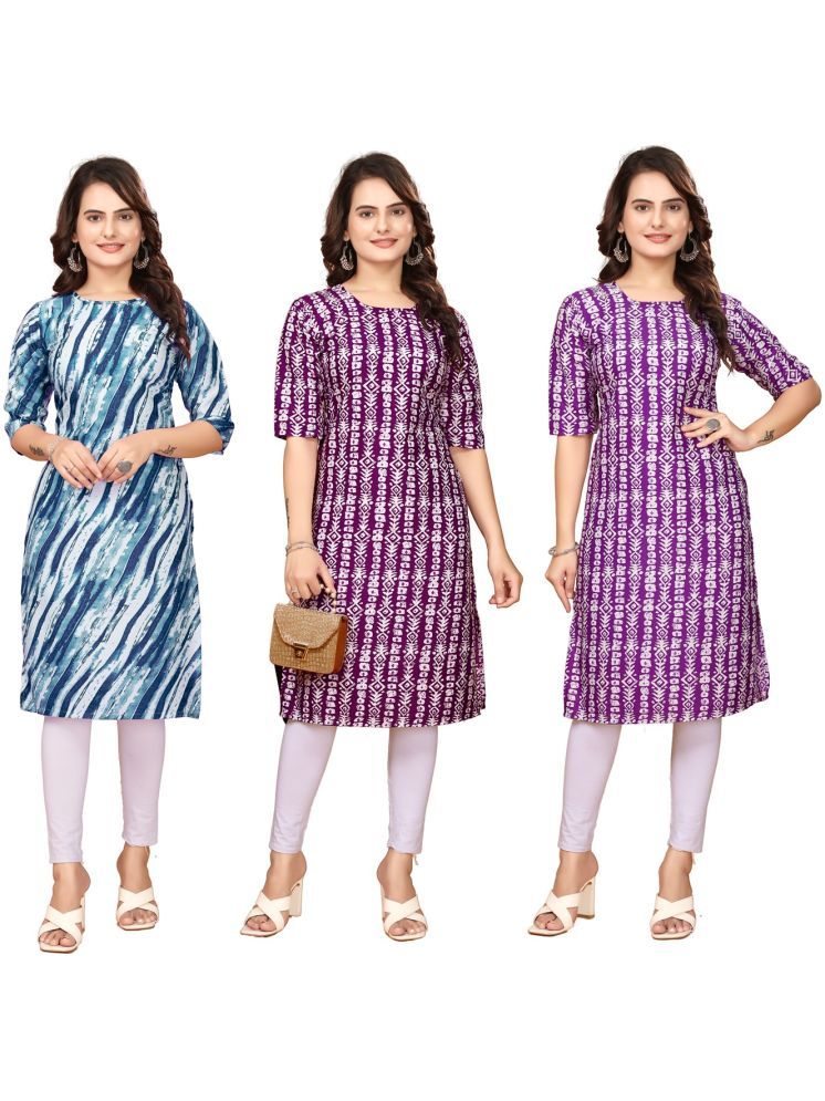     			VACHHARAJ ROUP Crepe Printed Straight Women's Kurti - Blue,Maroon,Lavender ( Pack of 3 )