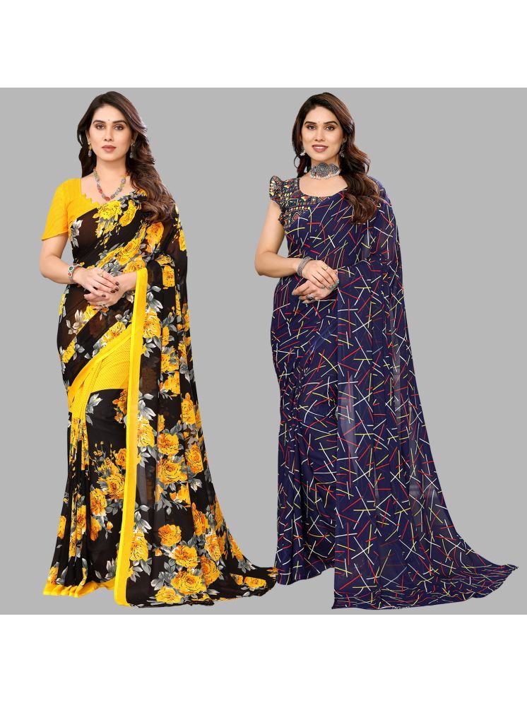     			ANAND SAREES Georgette Printed Saree With Blouse Piece - Multicolor ( Pack of 2 )