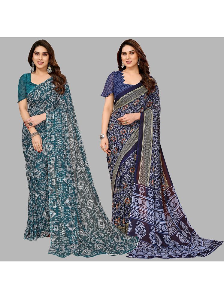     			ANAND SAREES Georgette Printed Saree With Blouse Piece - Multicolor ( Pack of 2 )