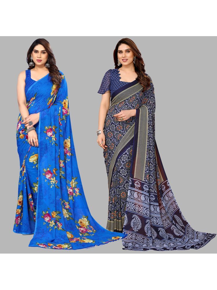     			ANAND SAREES Georgette Printed Saree With Blouse Piece - Multicolor ( Pack of 2 )