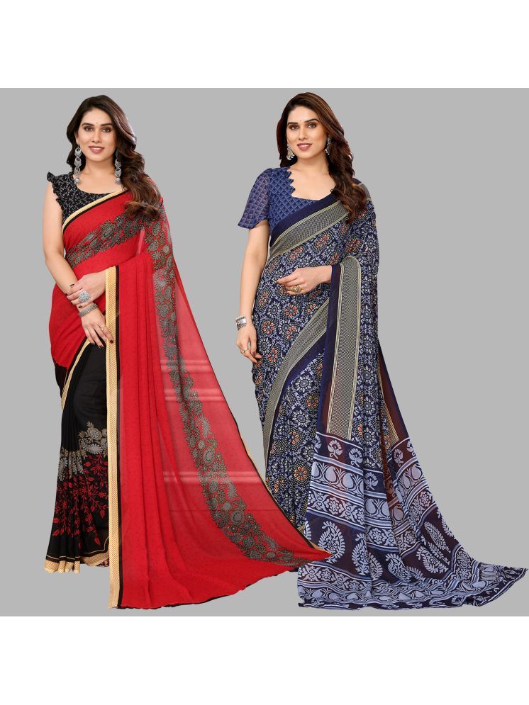     			ANAND SAREES Georgette Printed Saree With Blouse Piece - Multicolor ( Pack of 2 )