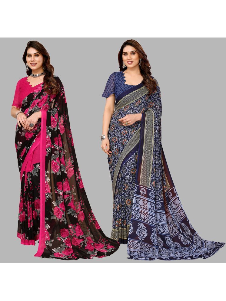     			ANAND SAREES Georgette Printed Saree With Blouse Piece - Multicolor ( Pack of 2 )