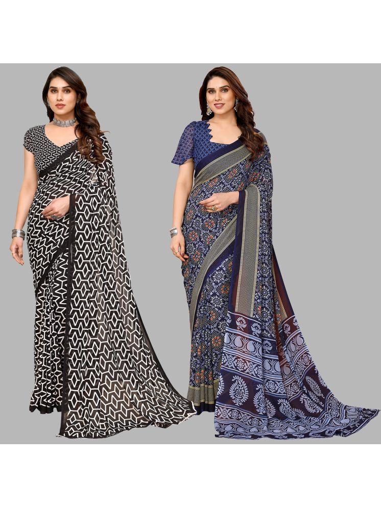     			ANAND SAREES Georgette Printed Saree With Blouse Piece - Multicolor ( Pack of 2 )