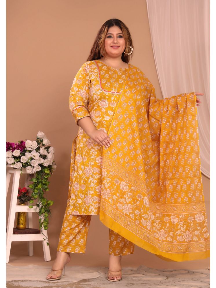     			Avnii Cotton Printed Kurti With Pants Women's Stitched Salwar Suit - Yellow ( Pack of 1 )