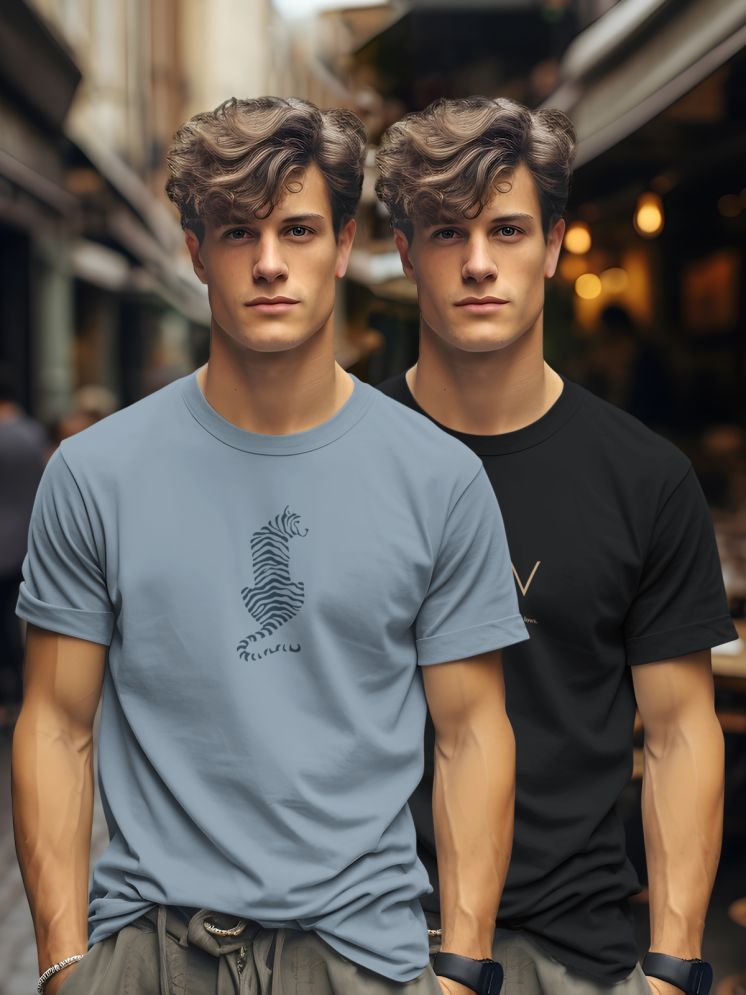     			BULLMER Pack of 2 Cotton Blend Regular Fit Men's T-Shirt ( Grey )