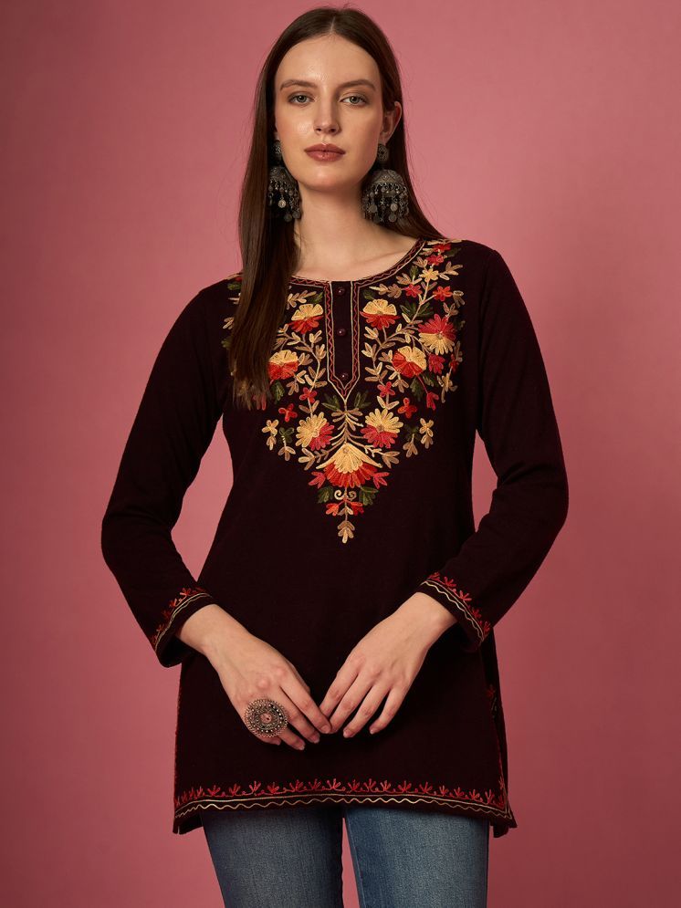     			Clapton Woollen Embroidered A-line Women's Kurti - Maroon ( Pack of 1 )