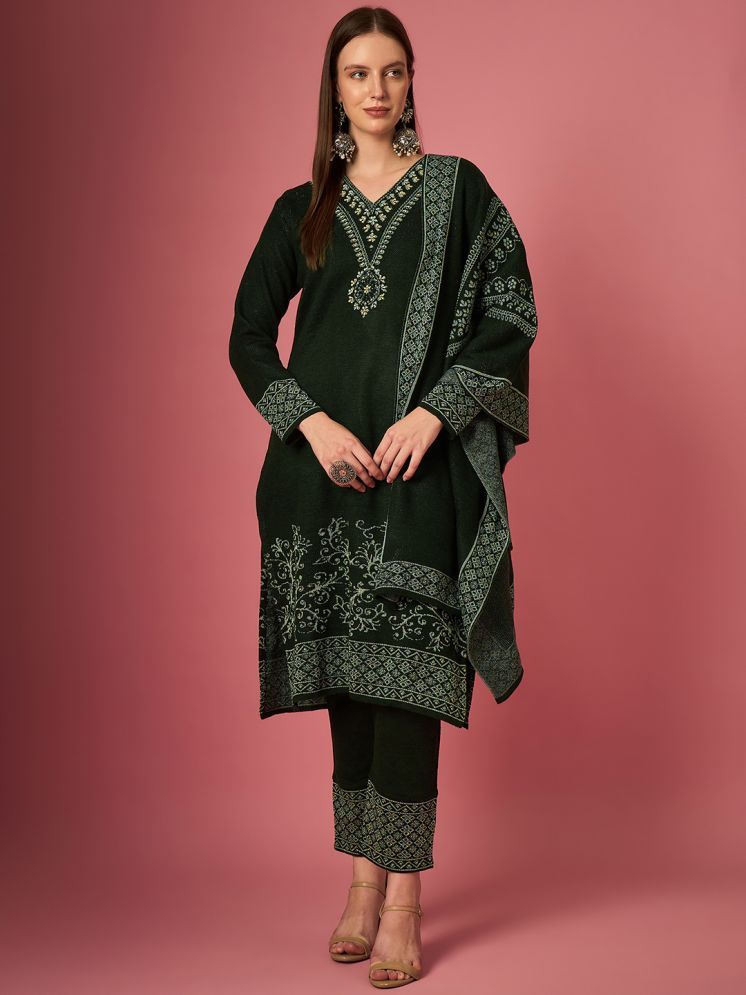     			Clapton Woollen Embroidered Kurti With Pants Women's Stitched Salwar Suit - Green ( Pack of 1 )