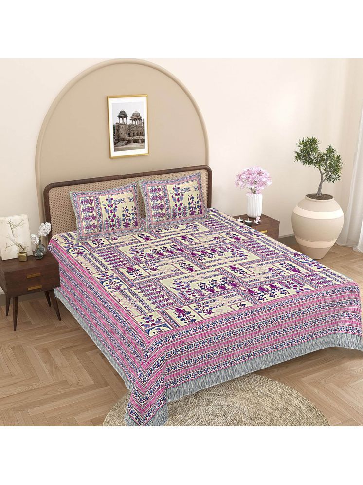     			FrionKandy Living Cotton Ethnic 1 Double with 2 Pillow Covers - Purple