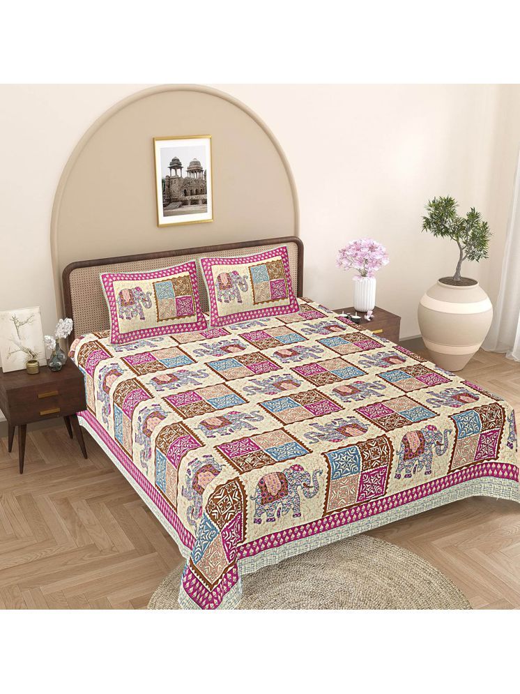     			FrionKandy Living Cotton Ethnic 1 Double with 2 Pillow Covers - Pink