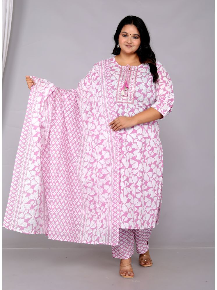     			JC4U Cotton Embellished Kurti With Pants Women's Stitched Salwar Suit - Pink ( Pack of 1 )