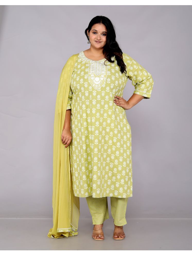     			JC4U Cotton Embellished Kurti With Pants Women's Stitched Salwar Suit - Green ( Pack of 1 )