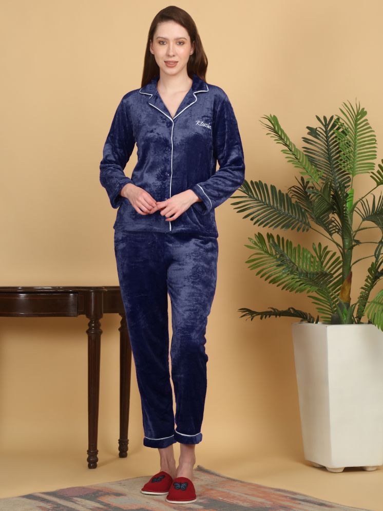     			Klotthe Blue Woollen Women's Nightwear Nightsuit Sets ( Pack of 1 )