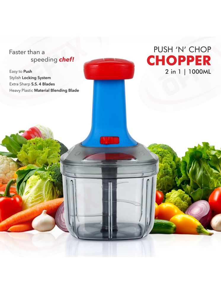     			OFFYX HAND PRESS CHOPPER Red Plastic Mannual Chopper 1000 ml ( Pack of 1 )