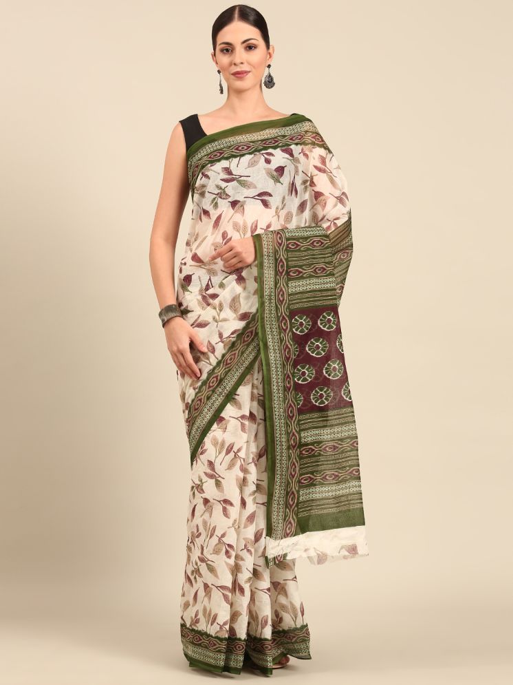     			SHANVIKA Cotton Printed Saree Without Blouse Piece - Cream ( Pack of 1 )