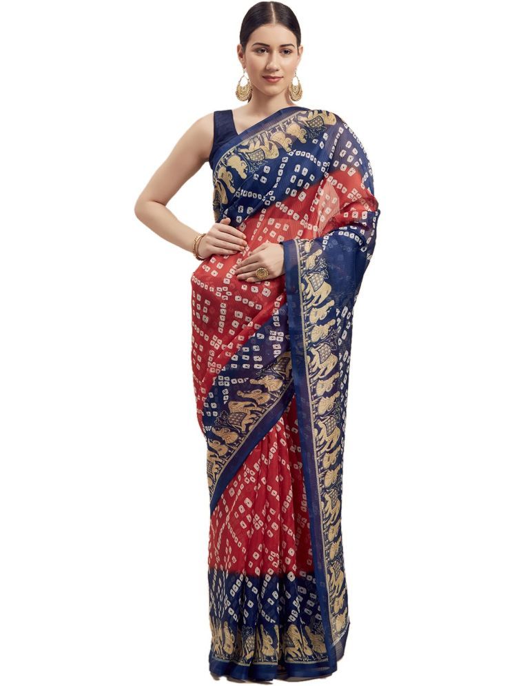     			Samai Art Silk Printed Saree With Blouse Piece - Red ( Pack of 1 )