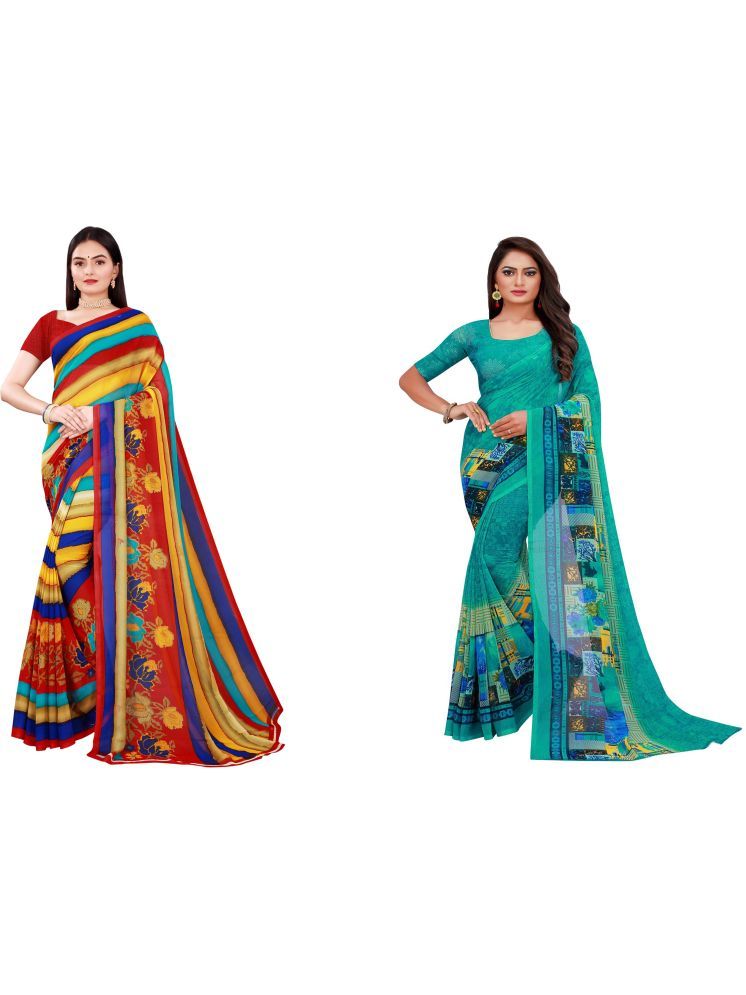     			Samai Cotton Silk Printed Saree With Blouse Piece - Multicolor ( Pack of 2 )