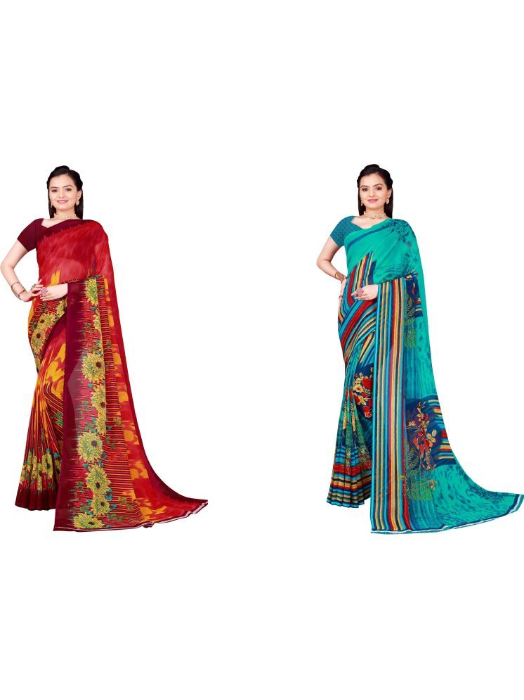     			Samai Cotton Silk Printed Saree With Blouse Piece - Multicolor7 ( Pack of 2 )