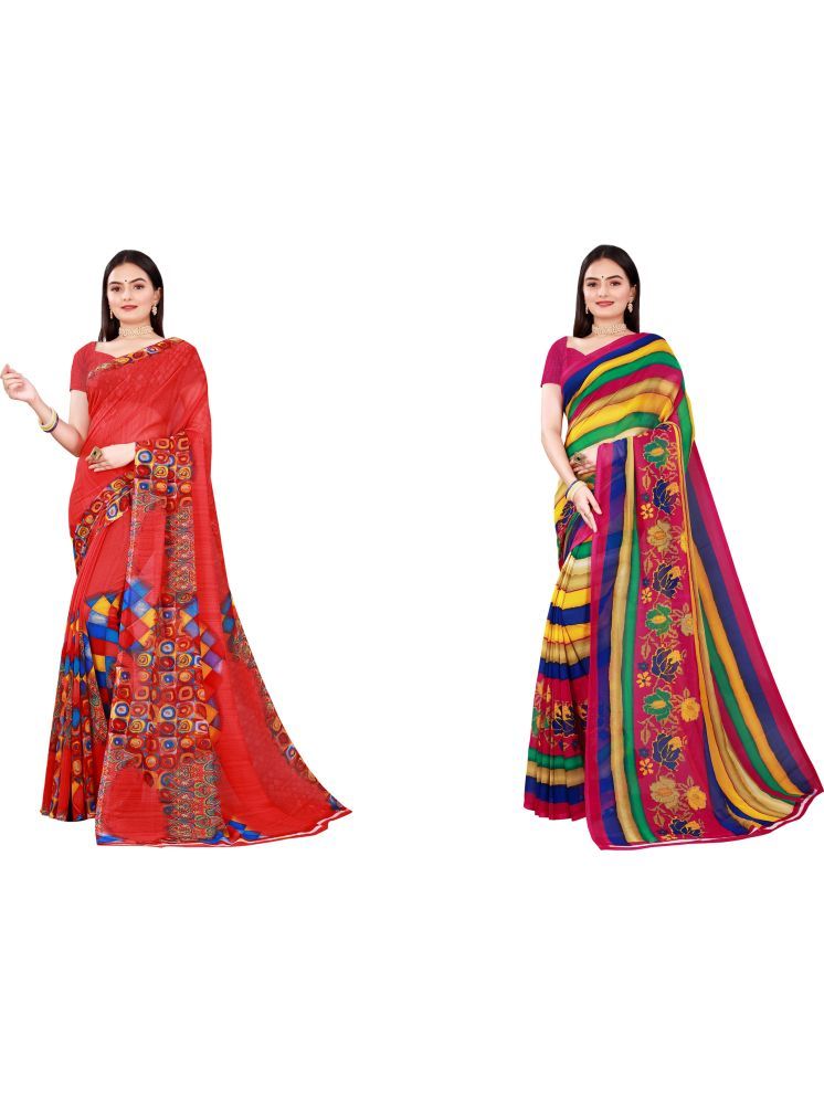     			Samai Cotton Silk Printed Saree With Blouse Piece - Multicolor ( Pack of 2 )