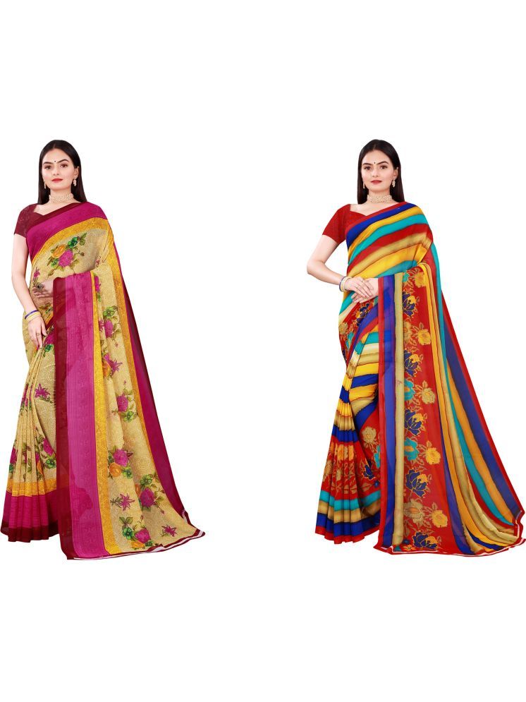     			Samai Cotton Silk Printed Saree With Blouse Piece - Multicolor4 ( Pack of 2 )