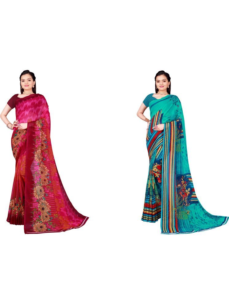     			Samai Cotton Silk Printed Saree With Blouse Piece - Multicolor7 ( Pack of 2 )